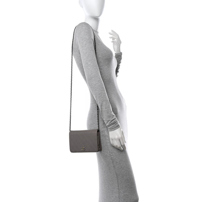 Chanel Calfskin Resin Stitched Wallet On Chain WOC Grey 2 of 13
