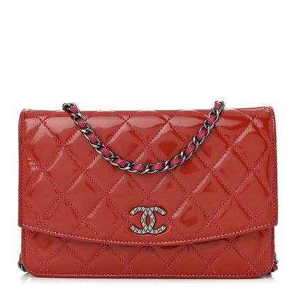 Chanel Patent Quilted Brilliant Wallet On Chain WOC Red 1 of 11