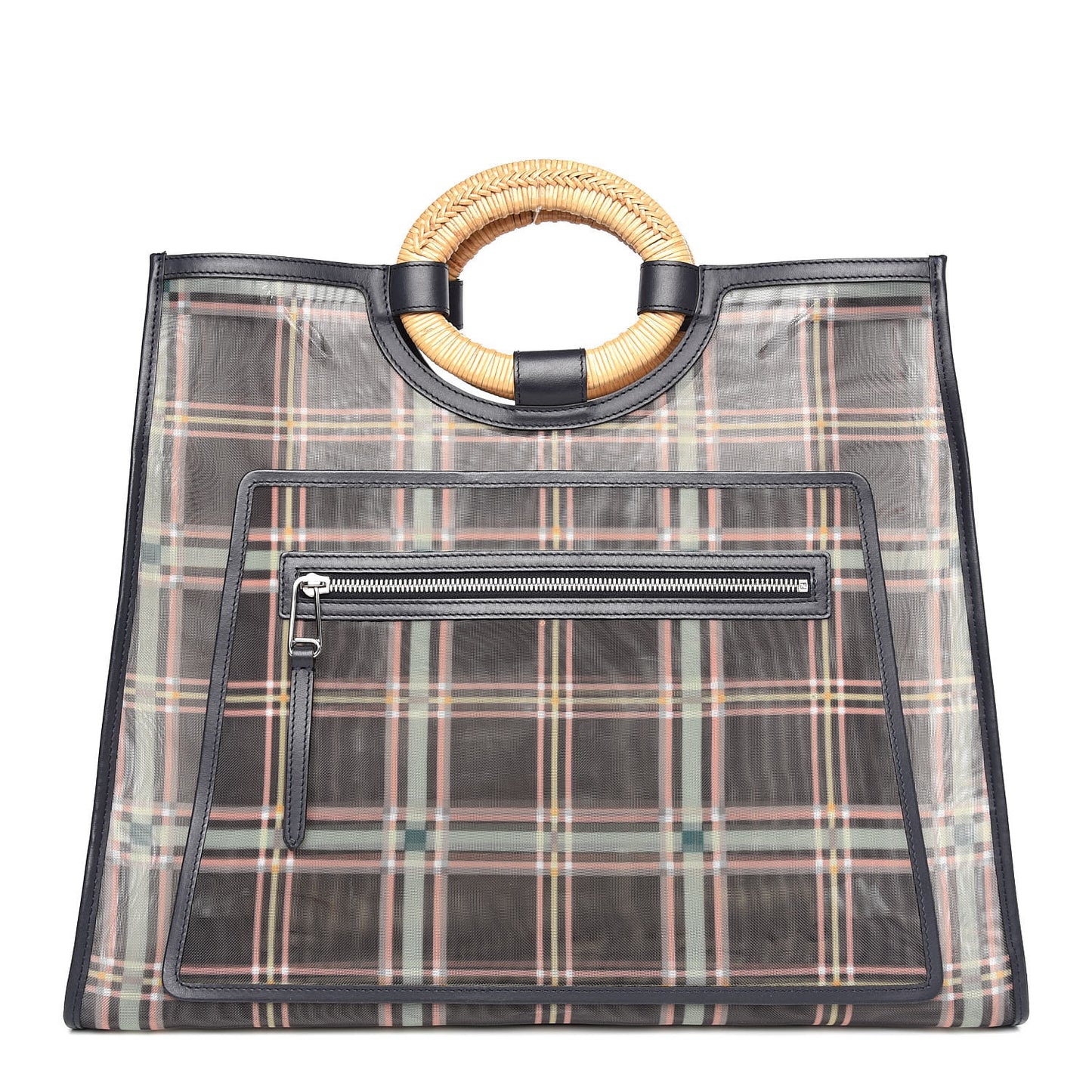 Mesh Vitello Century Wicker Tartan Plaid Large Runaway Shopper Tote Black Blue Notte
