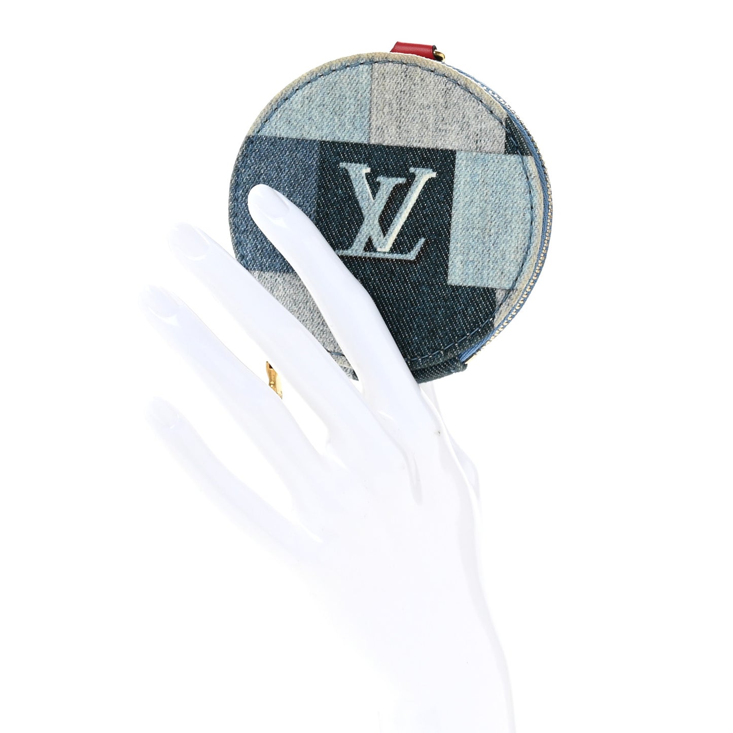 Denim Damier Monogram Patchwork Multi Pochette Accessories Coin Purse Blue Rouge