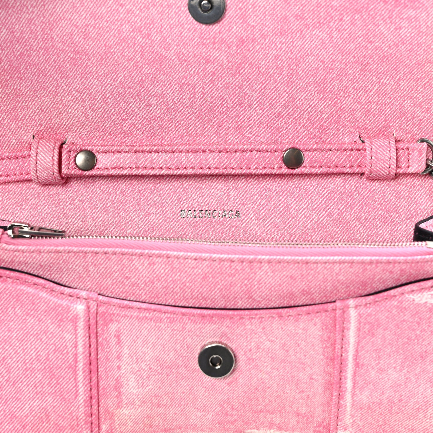 Nappa Denim Printed Hourglass Chain Bag Denim Pink