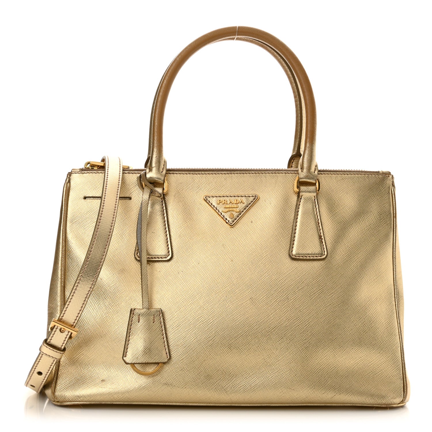 Prada Metallic Saffiano Small Galleria Double Zip Tote Platino 1 of 22