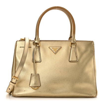 Prada Metallic Saffiano Small Galleria Double Zip Tote Platino 1 of 22