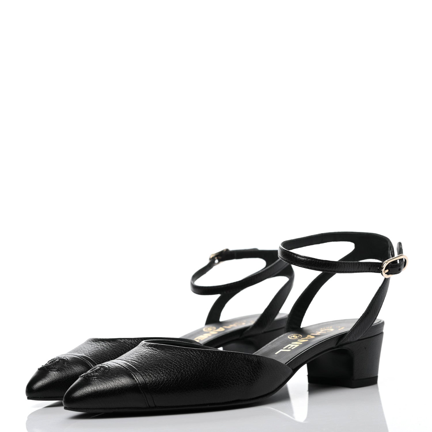 Chanel Goatskin Cap Toe CC Slingback Pumps 37.5 Black 3 of 8