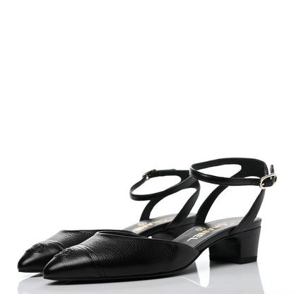 Chanel Goatskin Cap Toe CC Slingback Pumps 37.5 Black 3 of 8