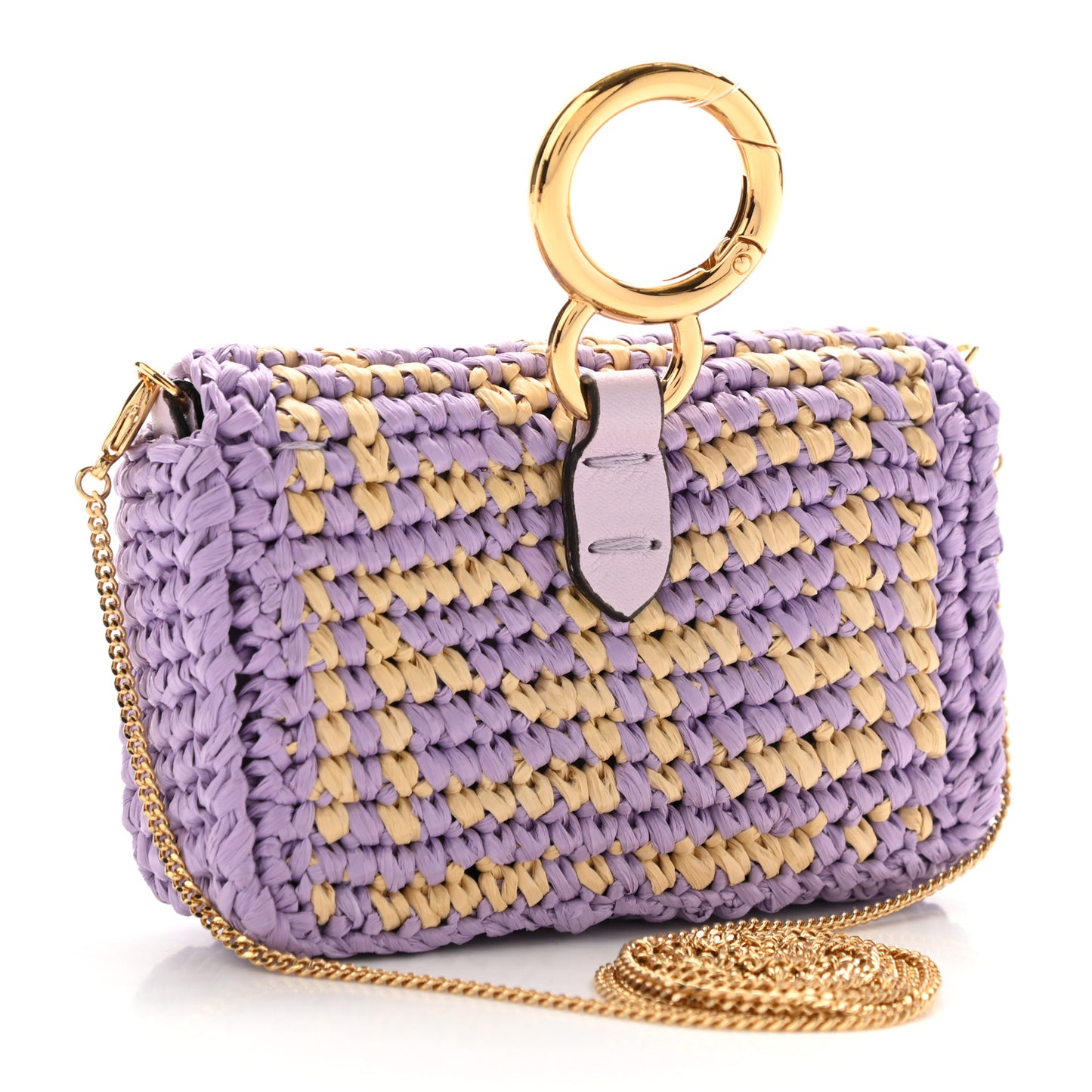 Raffia Vitello Seta FF Woven Nano Baguette Charm Anemone Natural