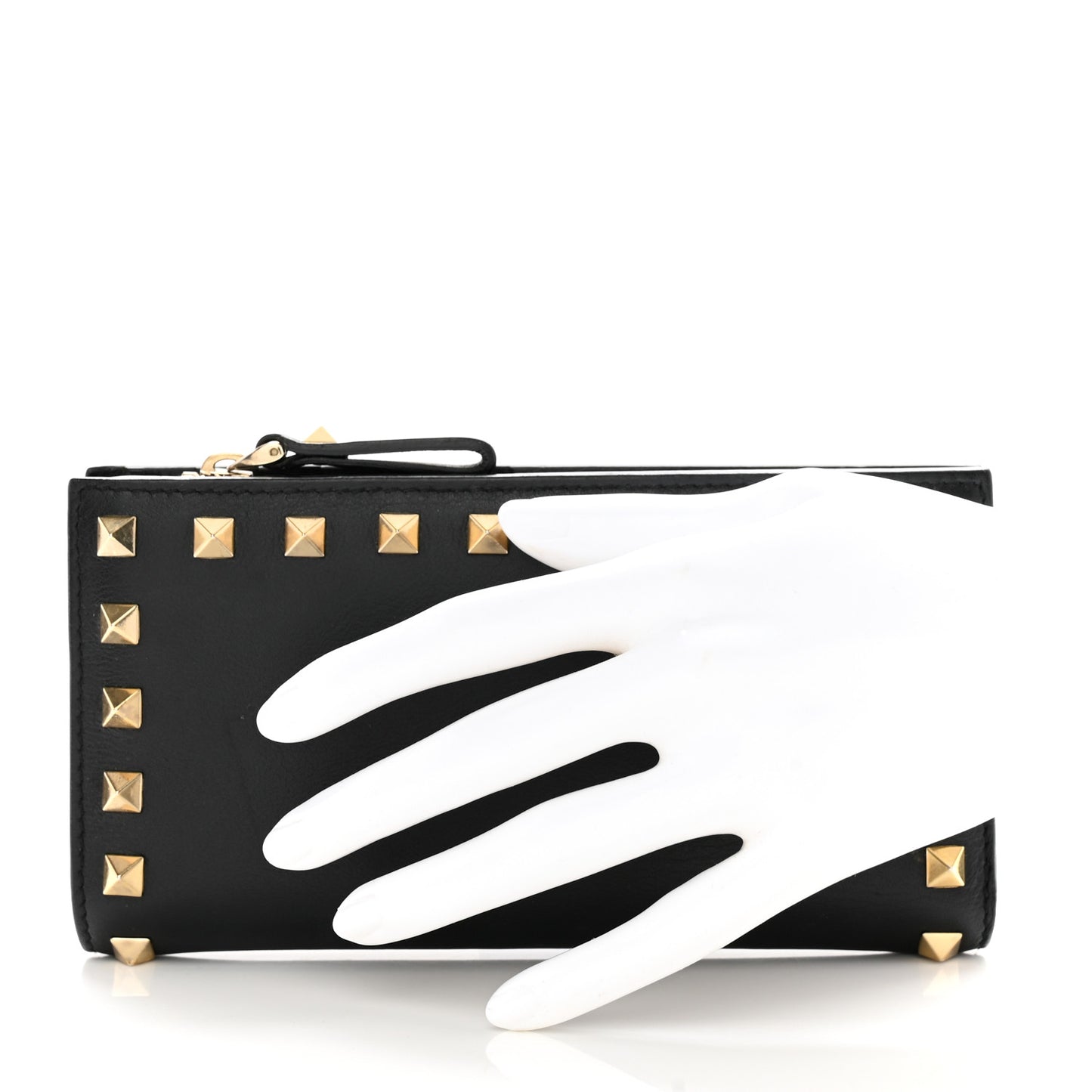Calfskin Rockstud Bi-Fold Long Wallet Black