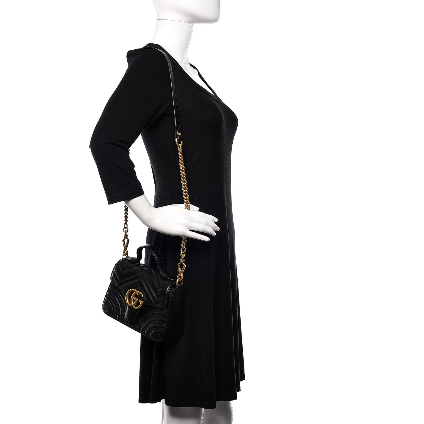 Calfskin Matelasse Mini GG Marmont Top Handle Shoulder Bag Black