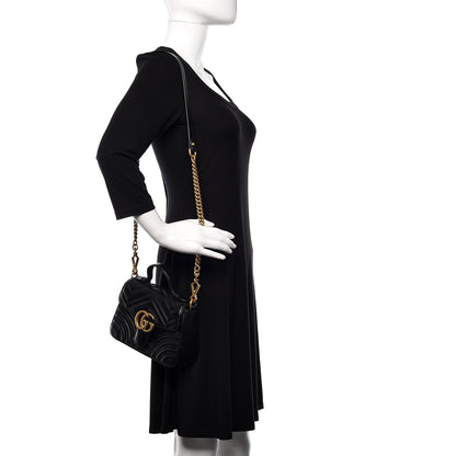 Gucci Calfskin Matelasse Mini GG Marmont Top Handle Shoulder Bag Black 2 of 12