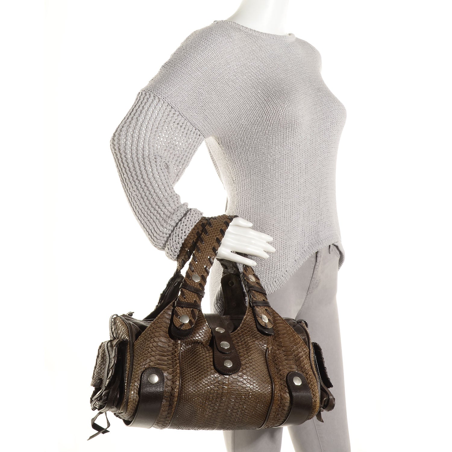 Chloe Python Silverado Shoulder Bag Dark Brown 2 of 11