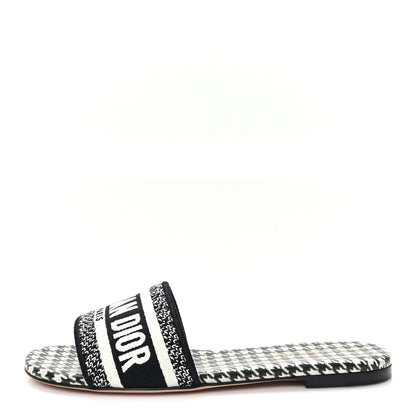 Christian Dior Canvas Millefiori Embroidered Dway Flat Slide Sandals 38 Black White 1 of 10