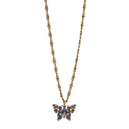 Gucci Metal Crystal Butterfly Necklace Aged Gold Multicolor 1 of 4