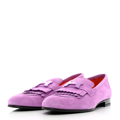 Hermes Suede Goatskin Womens Royal Loafers 38 Violet Parme 3 of 8