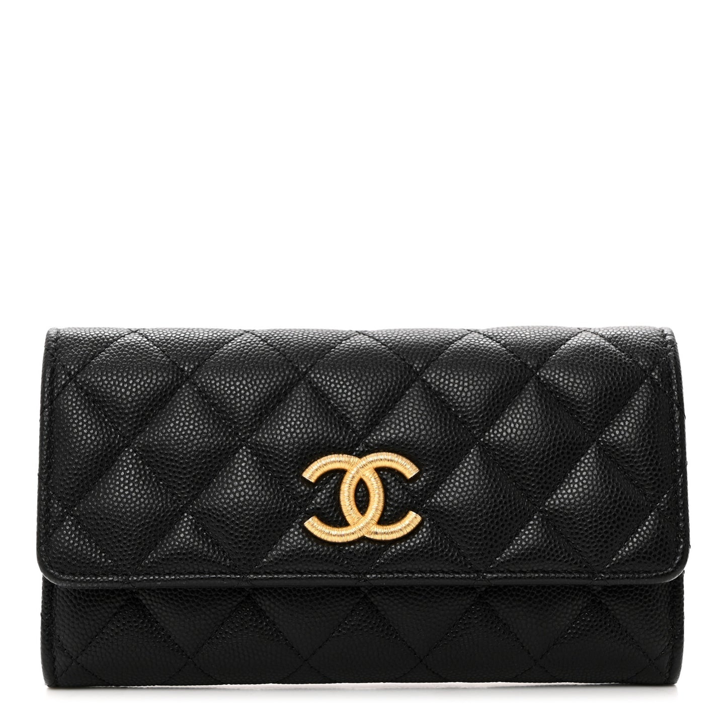 Caviar Quilted Textured CC Flap Wallet Black