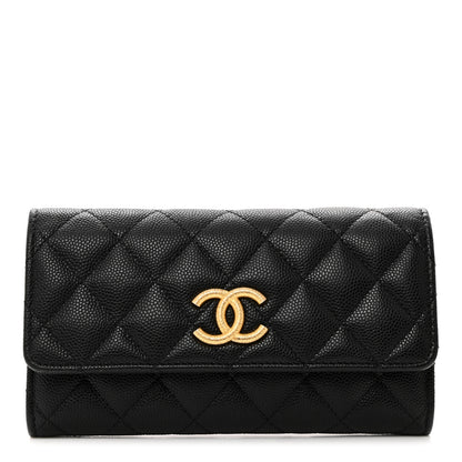 Chanel Caviar Quilted Textured CC Flap Wallet Black 1 of 9