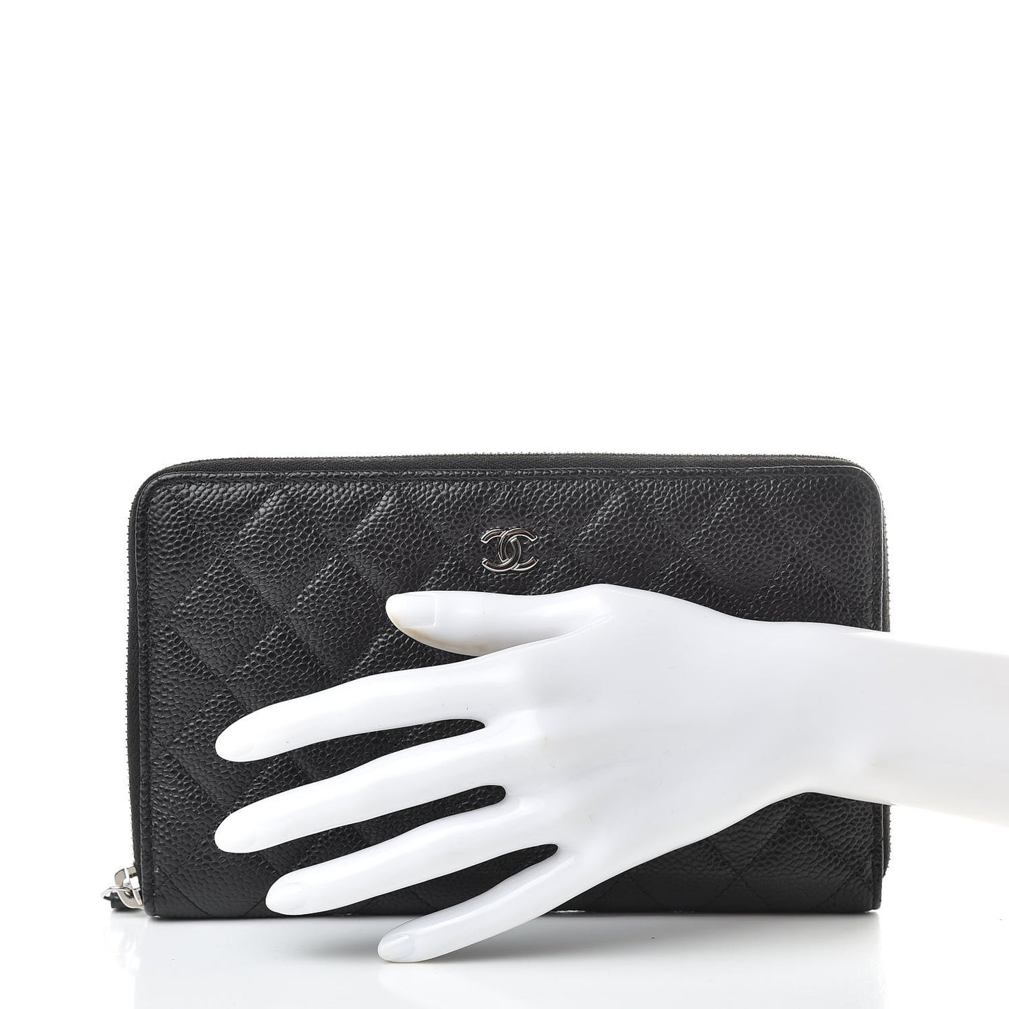Caviar Quilted Large Zip Around Organizer Wallet Black