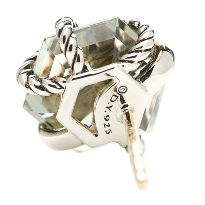 David Yurman Sterling Silver Diamond Prasiolite 10mm Cable Wrap Earrings 4 of 5