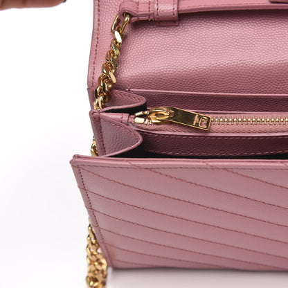 Saint Laurent Grain De Poudre Matelasse Chevron Monogram Chain Wallet Dark Rose 7 of 12