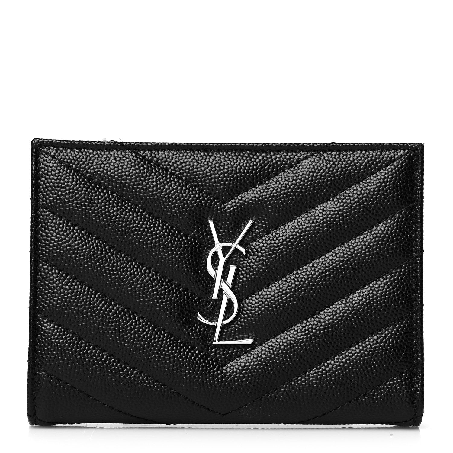 Saint Laurent Grain De Poudre Matelasse Chevron Monogram Zipped Two-Part Wallet Black 1 of 7