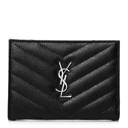 Saint Laurent Grain De Poudre Matelasse Chevron Monogram Zipped Two-Part Wallet Black 1 of 7