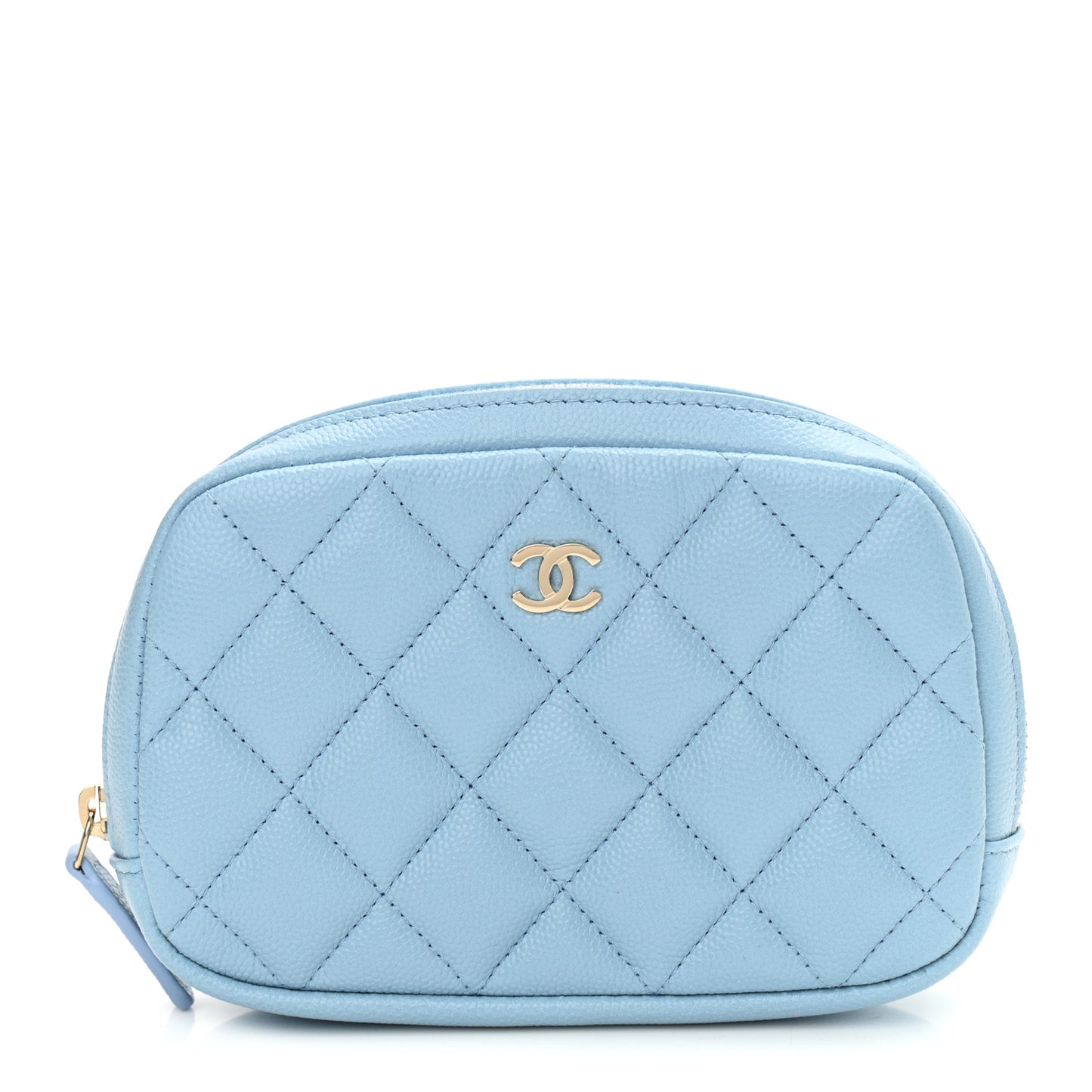 Caviar Quilted Small Curvy Pouch Cosmetic Case Light Blue