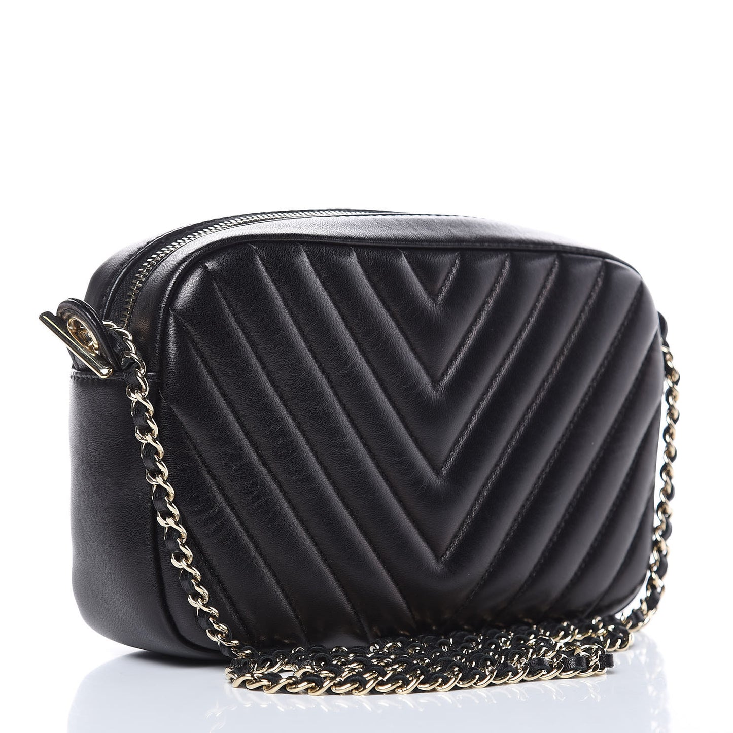 Lambskin Chevron Quilted Camera Case Black