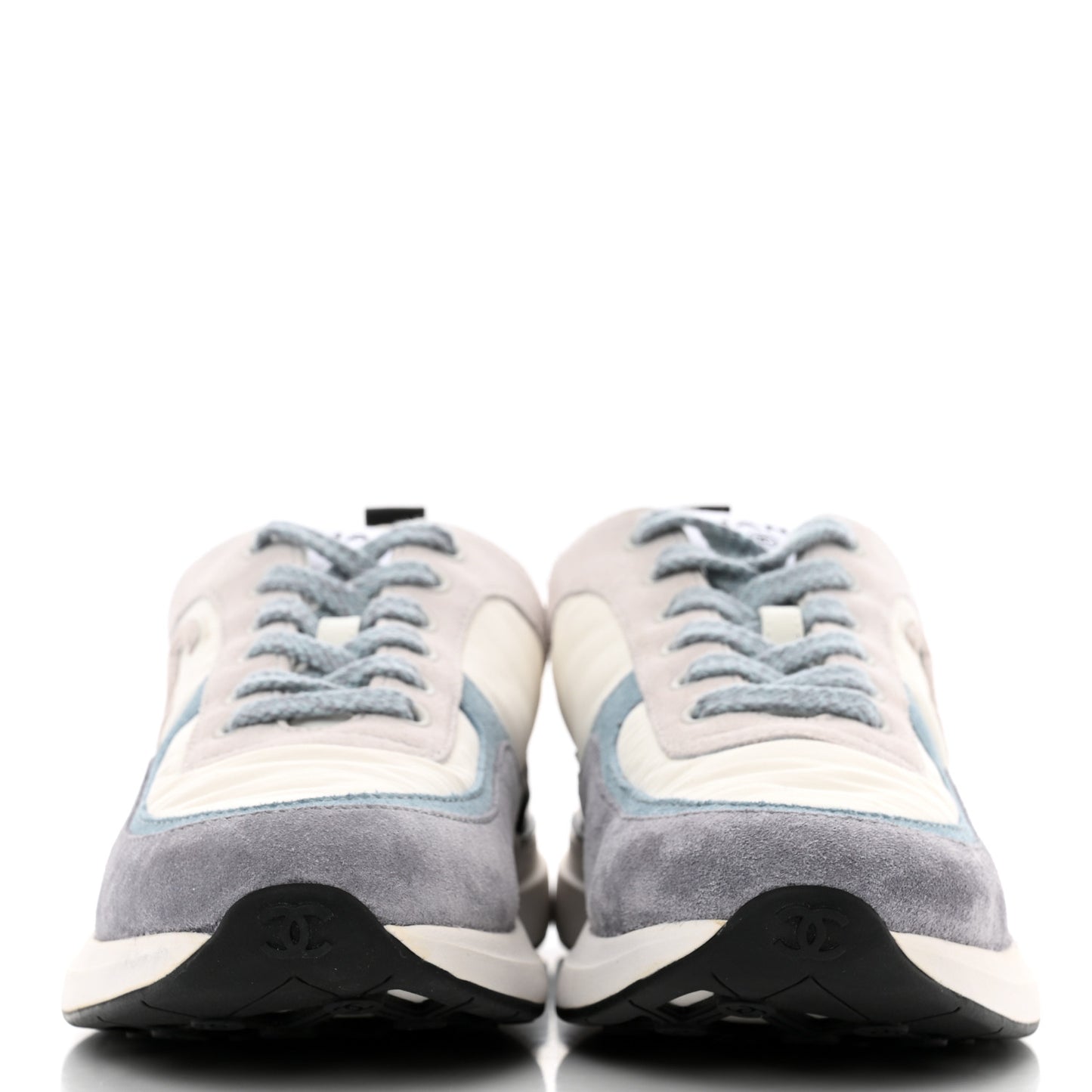 Nylon Calfskin Suede Womens CC Sneakers 39 White Grey Blue