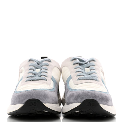 Chanel Nylon Calfskin Suede Womens CC Sneakers 39 White Grey Blue 2 of 9