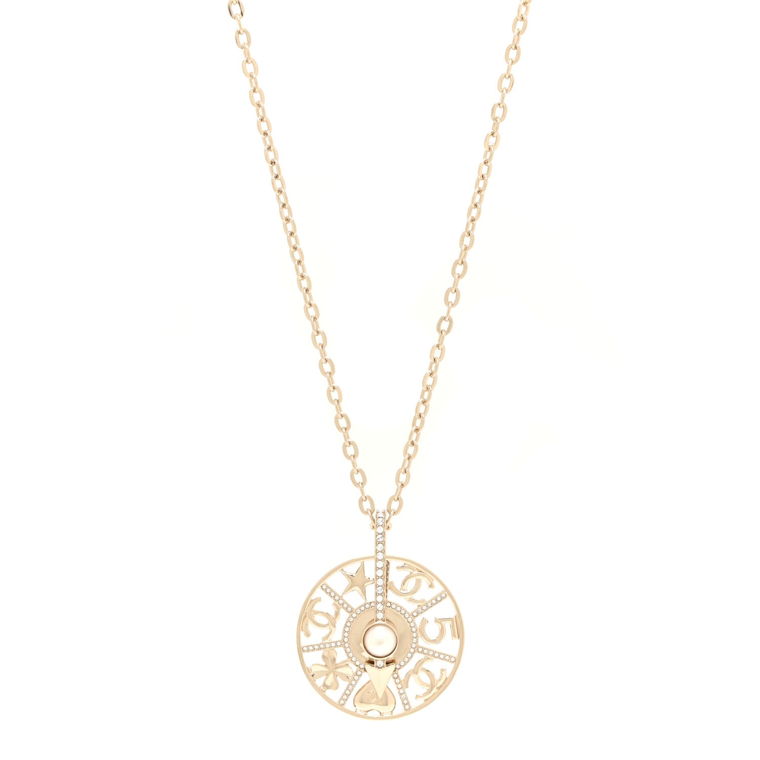 Chanel Crystal CC Lucky Charms Pendant Necklace Gold 1 of 5
