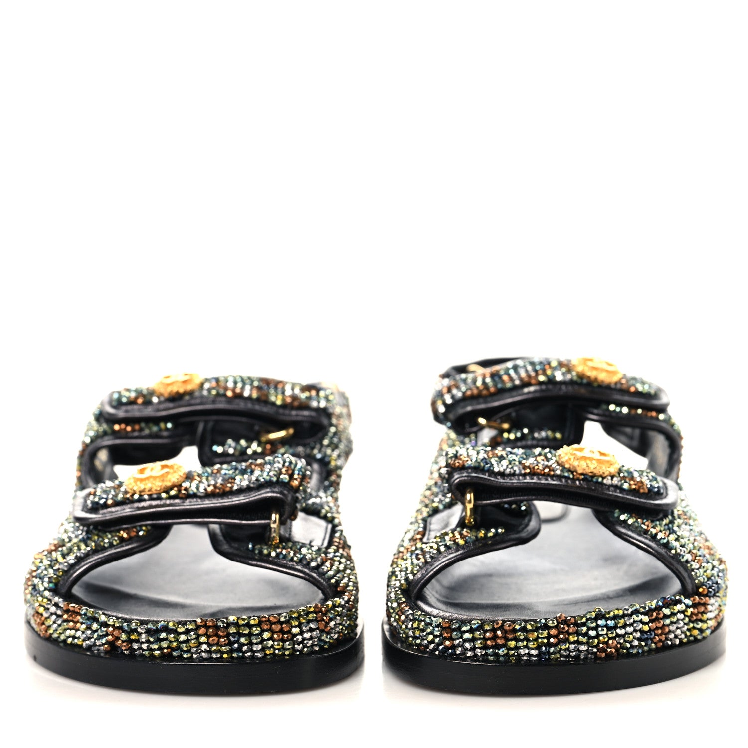 Chanel Grained Calfskin Crystal Velcro Dad Sandals 36.5 Black Multicolor 3 of 11