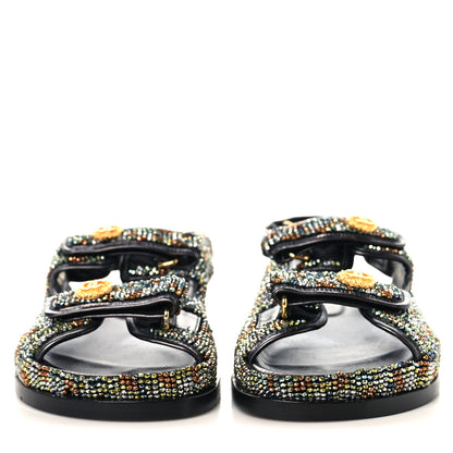 Chanel Grained Calfskin Crystal Velcro Dad Sandals 36.5 Black Multicolor 3 of 11