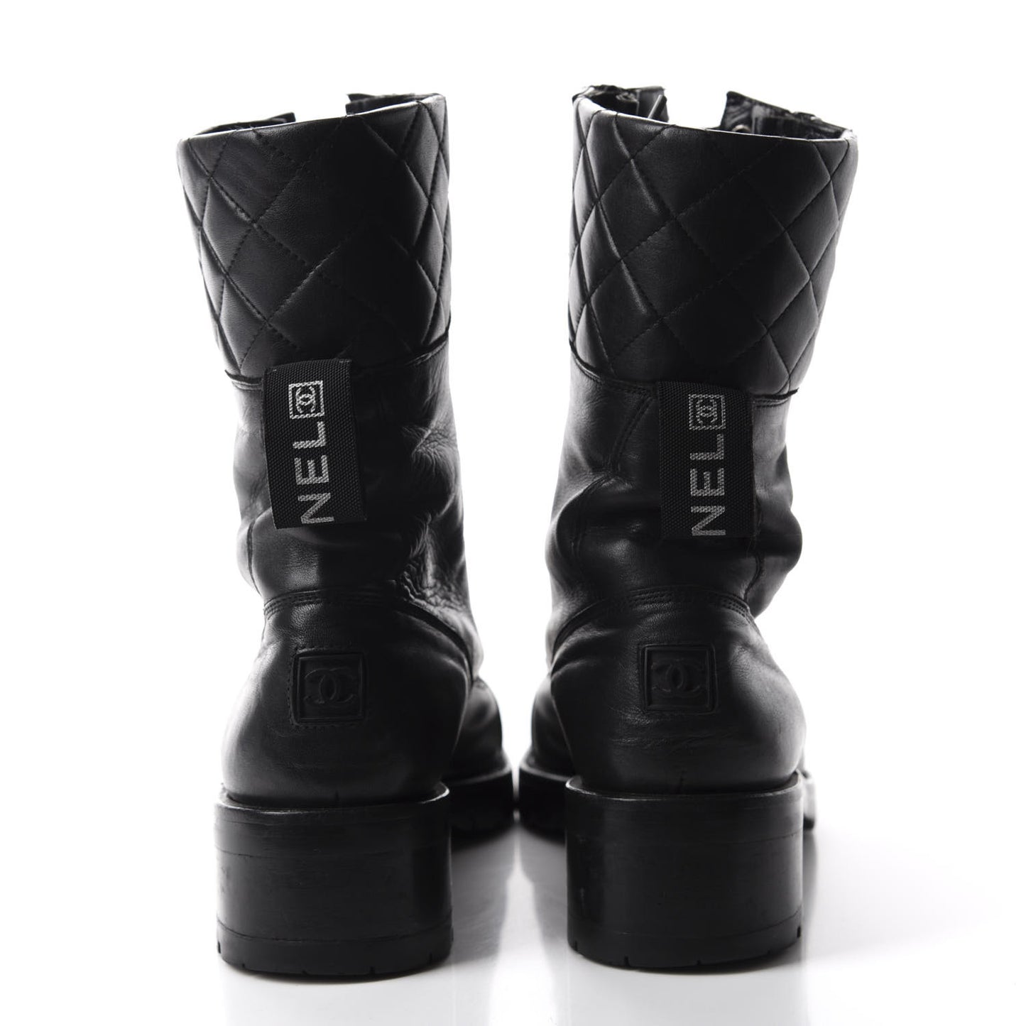 Calfskin Quilted Lace Up Combat Boots 40 Black