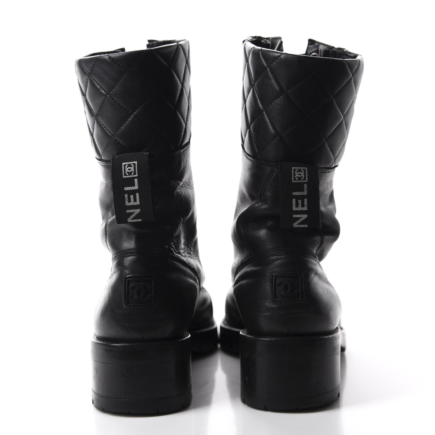 Chanel Calfskin Quilted Lace Up Combat Boots 40 Black 5 of 9