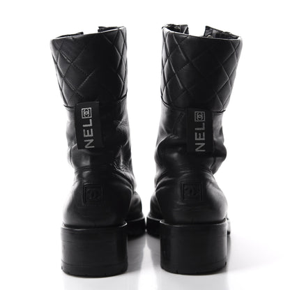 Chanel Calfskin Quilted Lace Up Combat Boots 40 Black 5 of 9
