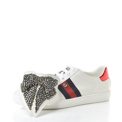 Gucci Calfskin Ayers Web Womens Ace Bow Lace Sneakers 37 White 12 of 13