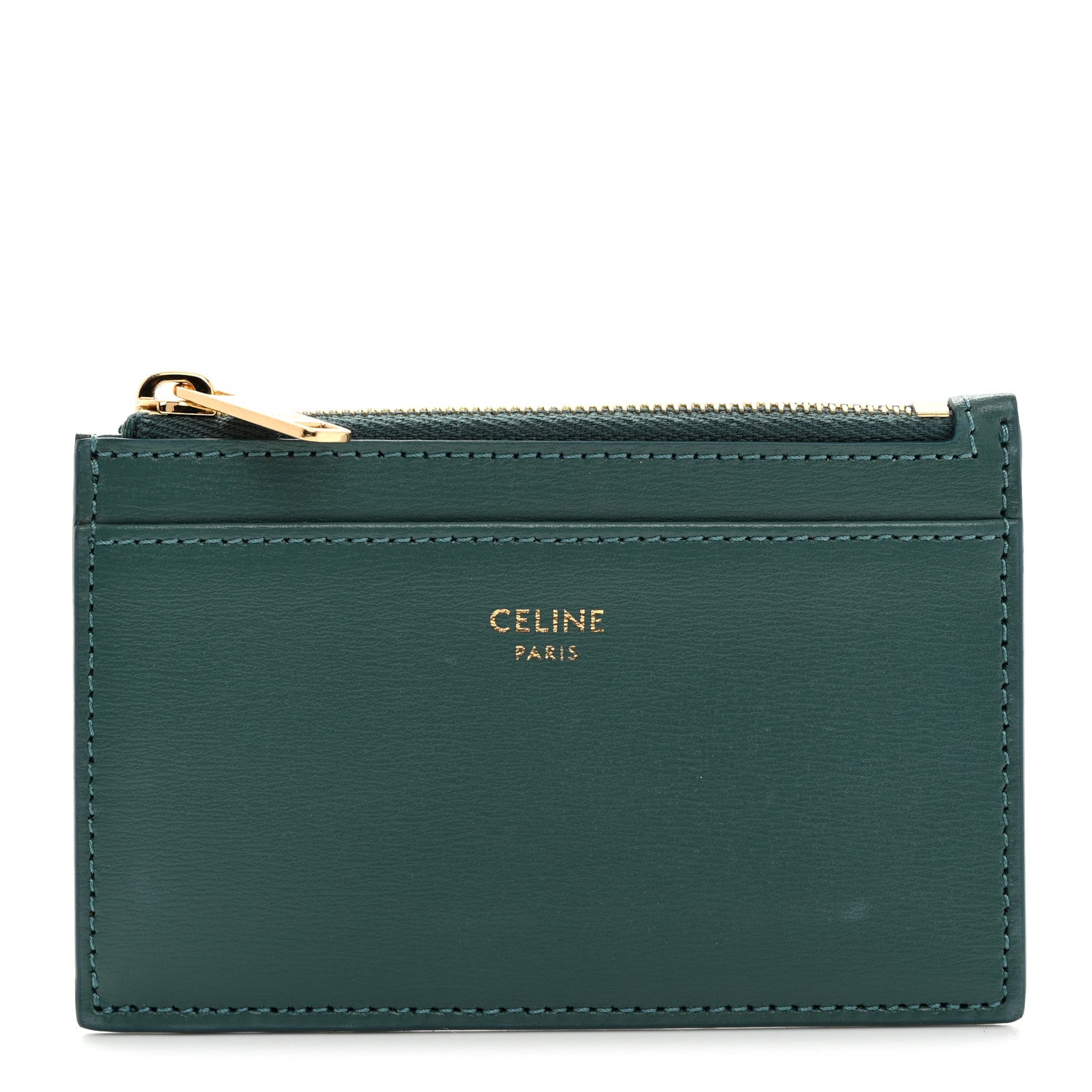 Celine Shiny Calfskin Zipped Card Holder Green 1 of 7