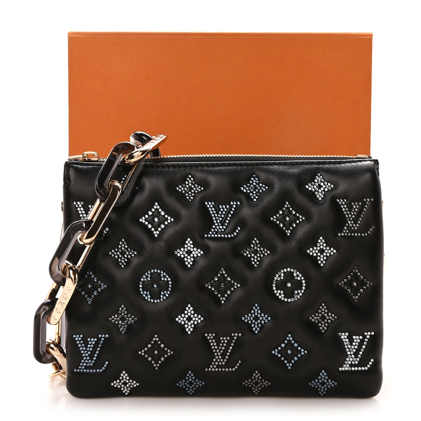 Lambskin Crystal Embellished Monogram Coussin BB Black