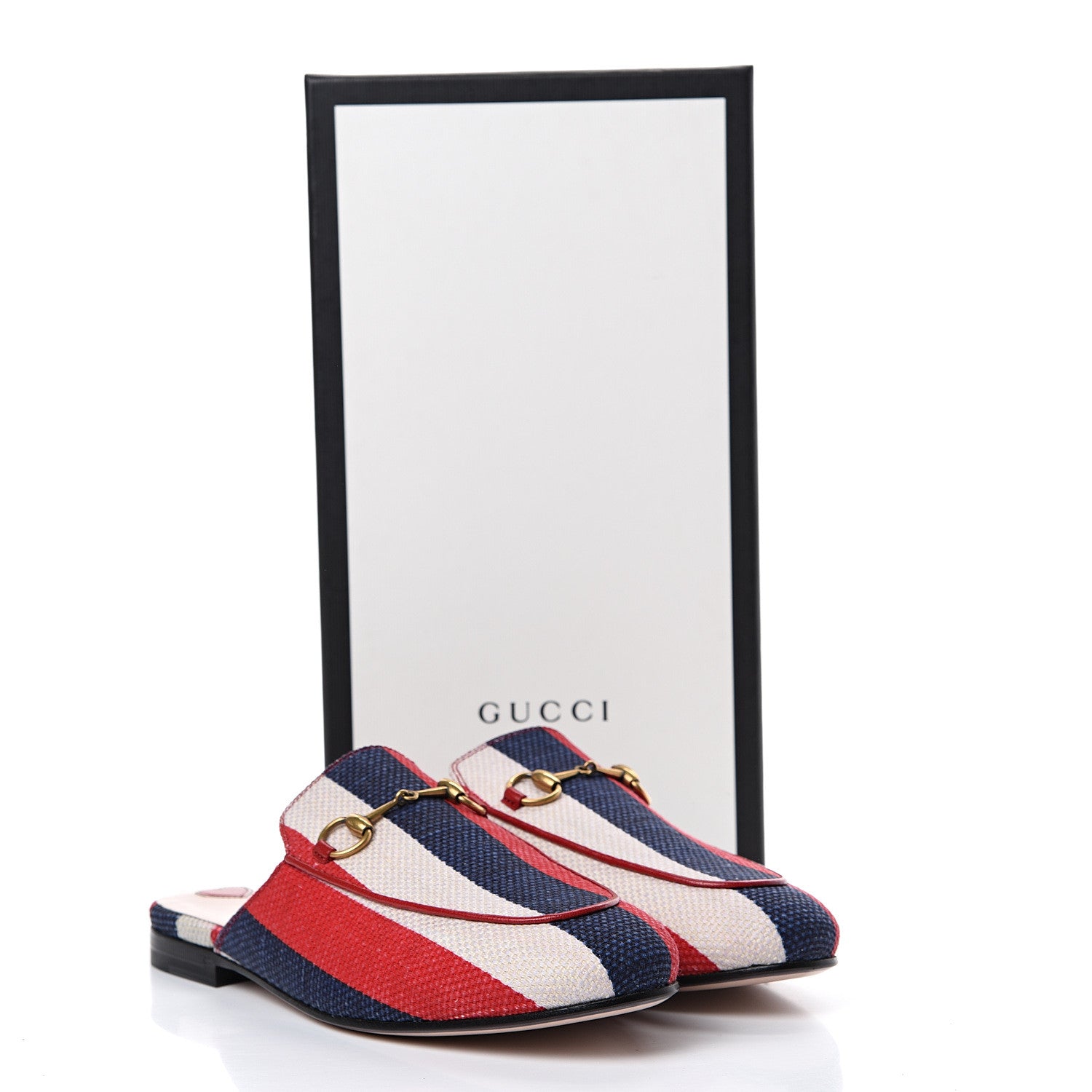 Gucci Canvas Sylvie Stripe Womens Princetown Slippers 38 Mystic White Hibiscus Red Maritime 9 of 9