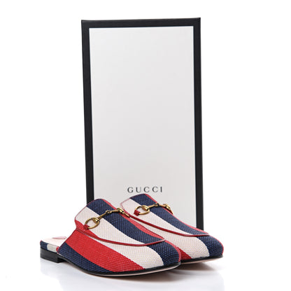 Gucci Canvas Sylvie Stripe Womens Princetown Slippers 38 Mystic White Hibiscus Red Maritime 9 of 9