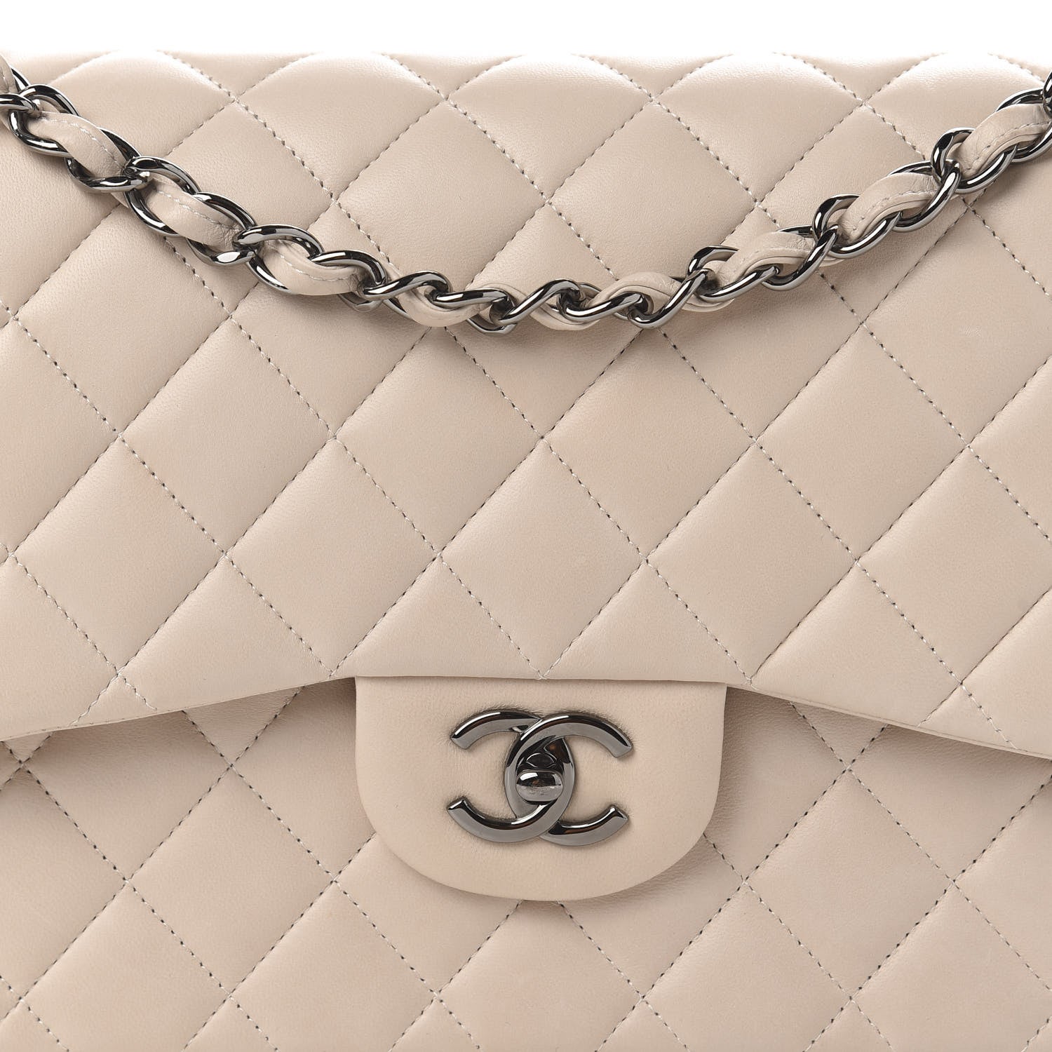 Chanel Lambskin Quilted Jumbo Double Flap Light Beige 10 of 11