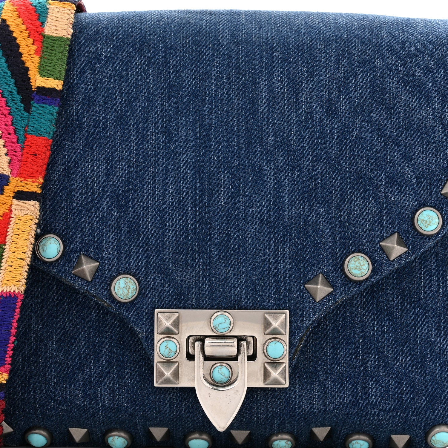 Valentino Garavani Denim Guitar Strap Rockstud Rolling Shoulder Flap Messenger Bag 7 of 10