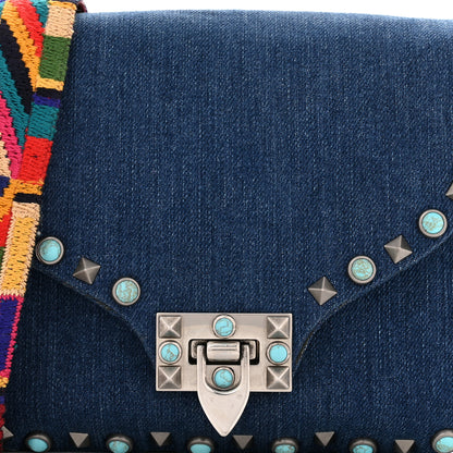 Valentino Garavani Denim Guitar Strap Rockstud Rolling Shoulder Flap Messenger Bag 7 of 10