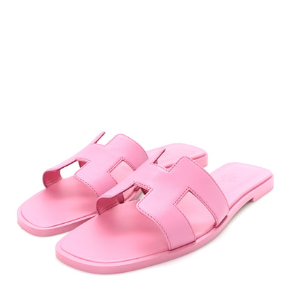 Hermes Box Calfskin Oran Sandals 37.5 Rose Petale 4 of 9