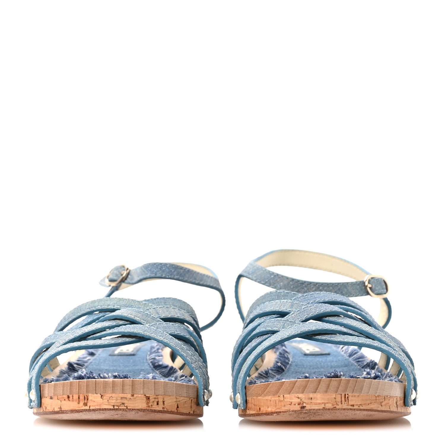Chanel Denim Cork Pearl Sandals 39 Blue 3 of 9