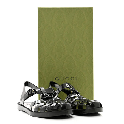 Gucci Shiny Rubber Double G Buckle Strap Sandals 10 Black 8 of 8