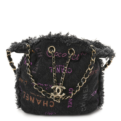 Chanel Denim Quilted Mood Bucket With Chain Black Multicolor 1 of 9