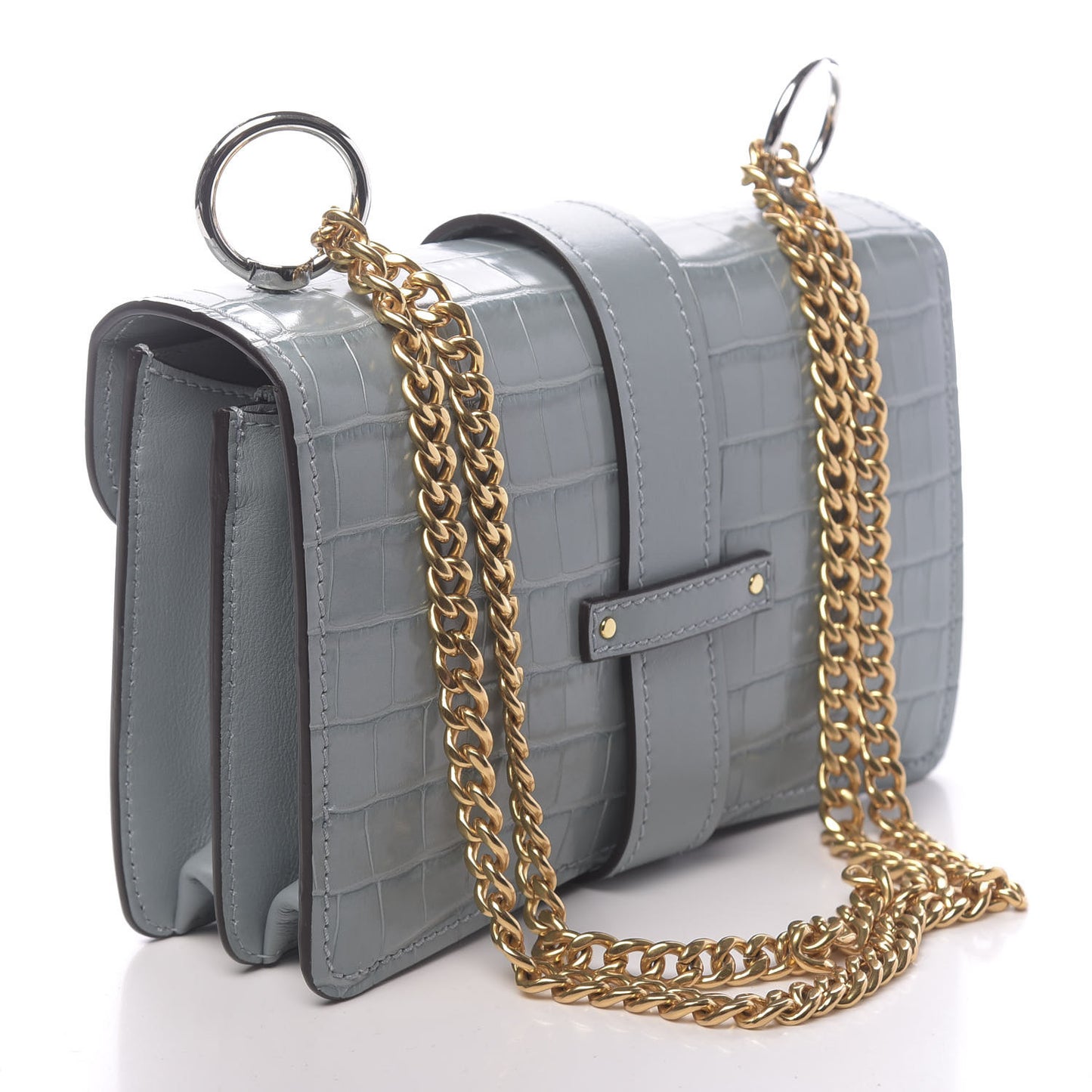 Calfskin Crocodile Embossed Aby Chain Shoulder Bag Faded Blue