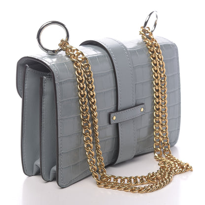 Chloe Calfskin Crocodile Embossed Aby Chain Shoulder Bag Faded Blue 3 of 9
