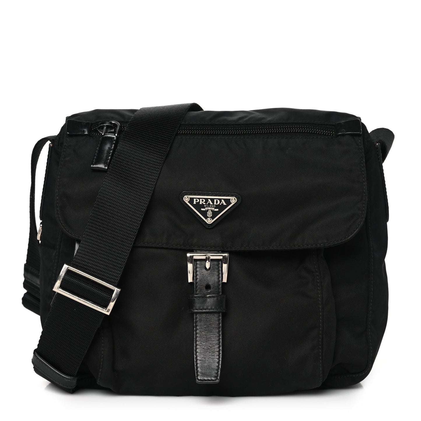 Nylon Vela Saffiano Single Buckle Messenger Shoulder Bag Black