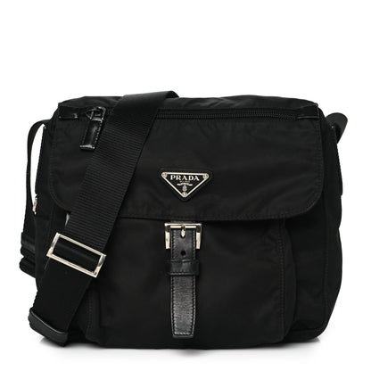 Prada Nylon Vela Saffiano Single Buckle Messenger Shoulder Bag Black 1 of 8